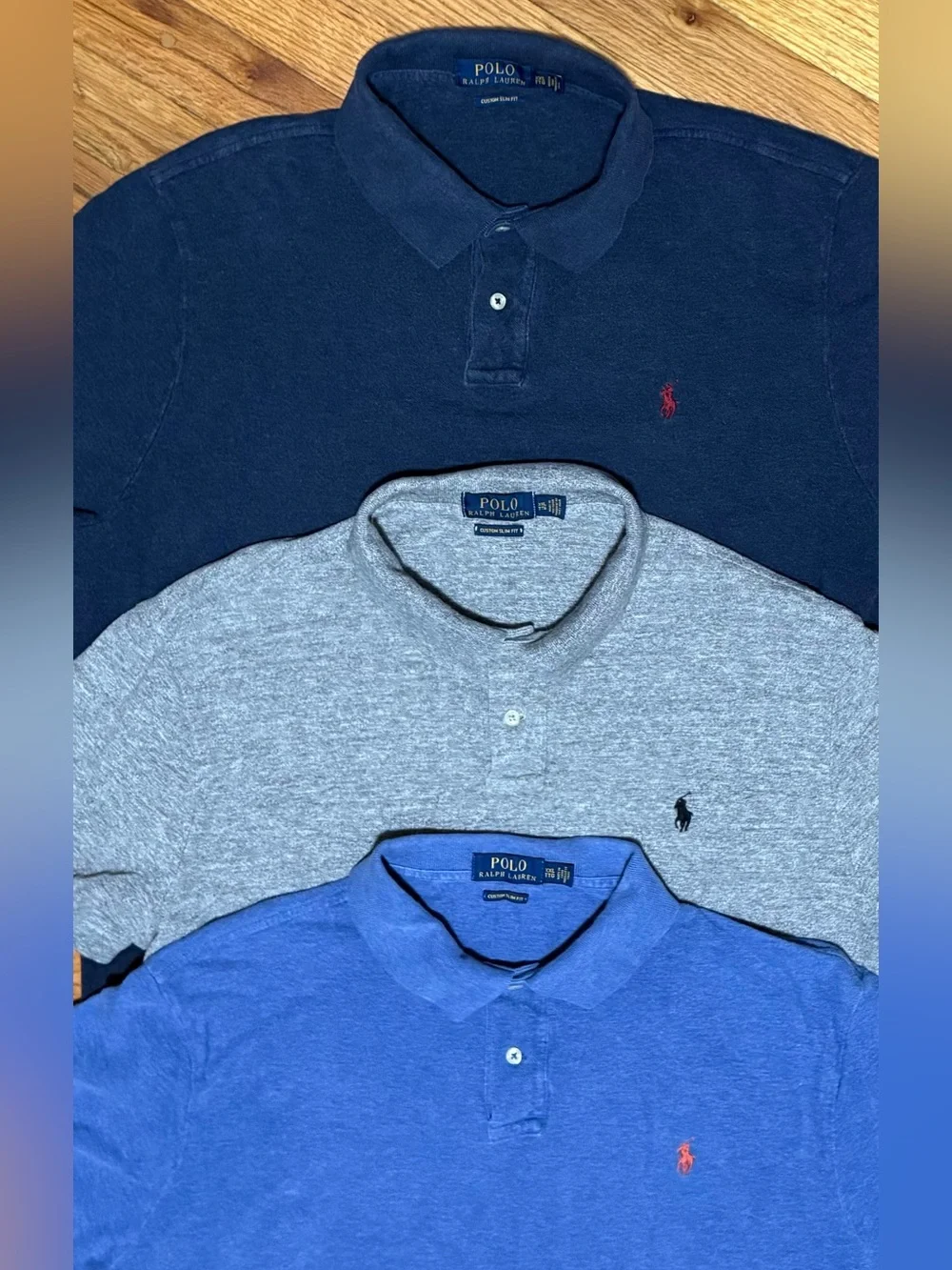 Polo Ralph Lauren Men's XXL Custom Slim Fit Short Sleeve Shirts Blue Gray Lot 3